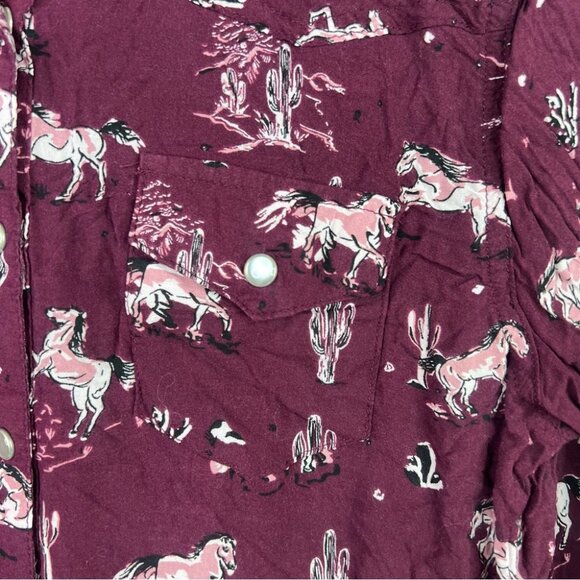 Cruel denim button up horses Burgundy Button-Up Shirt with Horse Print - Picture 4 of 8